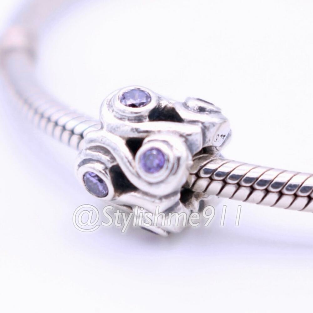 Authentic PANDORA Retired Ocean Wave with Purple CZ Charm